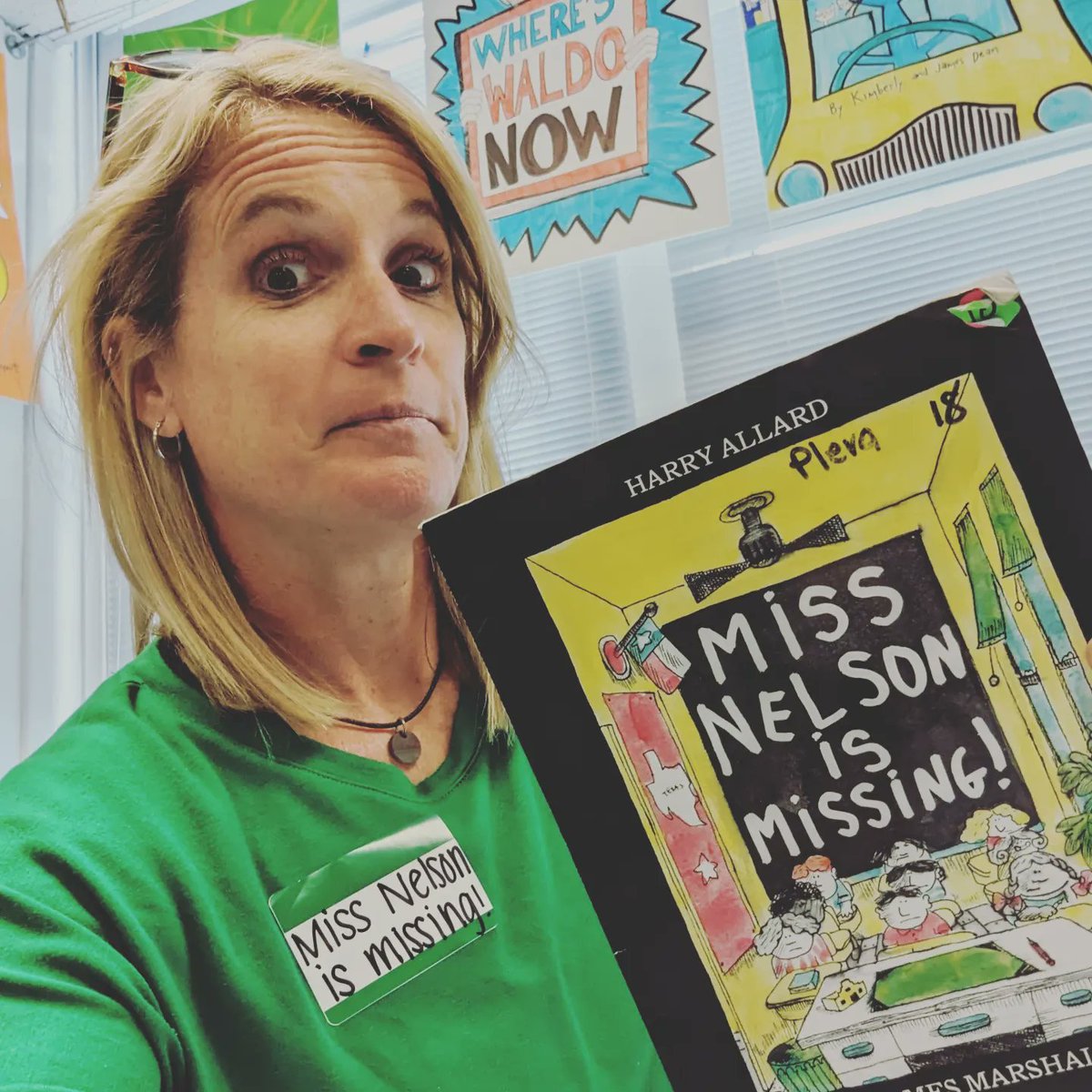 abbyhbryant's tweet photo. It's down to the 10 day countdown for school and in first grade we have something special and fun to do for each day left. Today was change your name day- so I thought in honor of opening night at CTC, I would be Miss Nelson is missing! The show was wonderful as always- go see it https://t.co/JMCk2Z559E