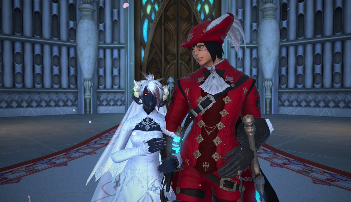 heckinnerdist's tweet photo. @HazukiAsteria not wearing the cute wedding outfit... but still looking very dashing for the first trip to the venue. And lovely me in a dress I promised i wouldnt fight anything in... yet. https://t.co/REvsrbr1dF