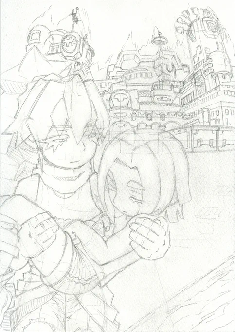 制作過程②
下描き。
ホワイトワトソン紙に、シャープペンシルで。 