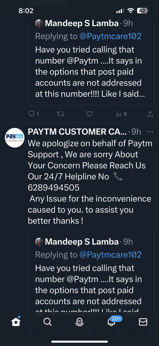 ⁦<a href="/Paytm/">Paytm</a>⁩ ⁦<a href="/vijayshekhar/">Vijay Shekhar Sharma</a>⁩ Pls see response by Paytm Customer Care.This is a fraudulent account with a fraudulent helpline no being touted on Twitter which Paytm do nothing about.I almost got conned.Wud have lost it all had I not reacted just in time! Shame on you Paytm