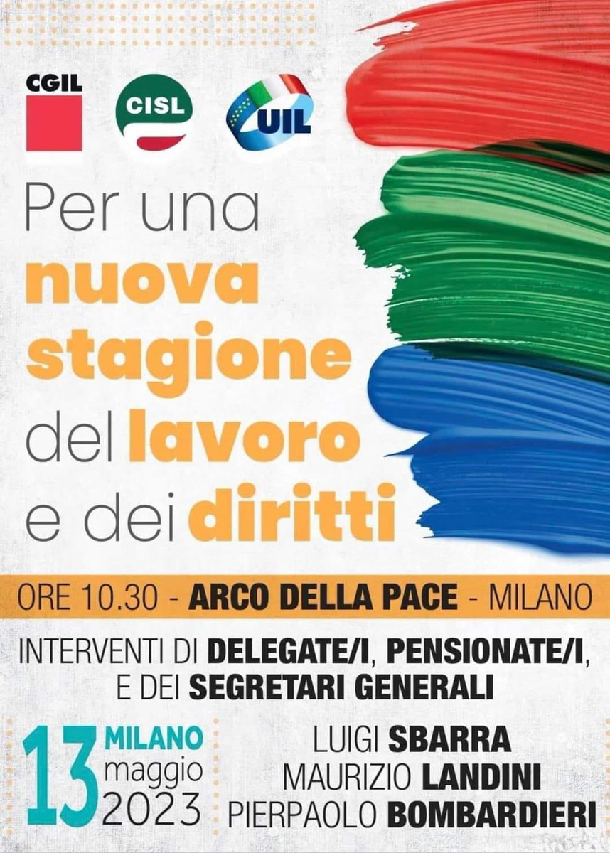 Oggi tutti insieme a Milano... Non dobbiamo e non possiamo fermarci, la politica deve ascoltare il Sindacato che rappresenta Milioni di lavoratori lavoratrici e pensionati.