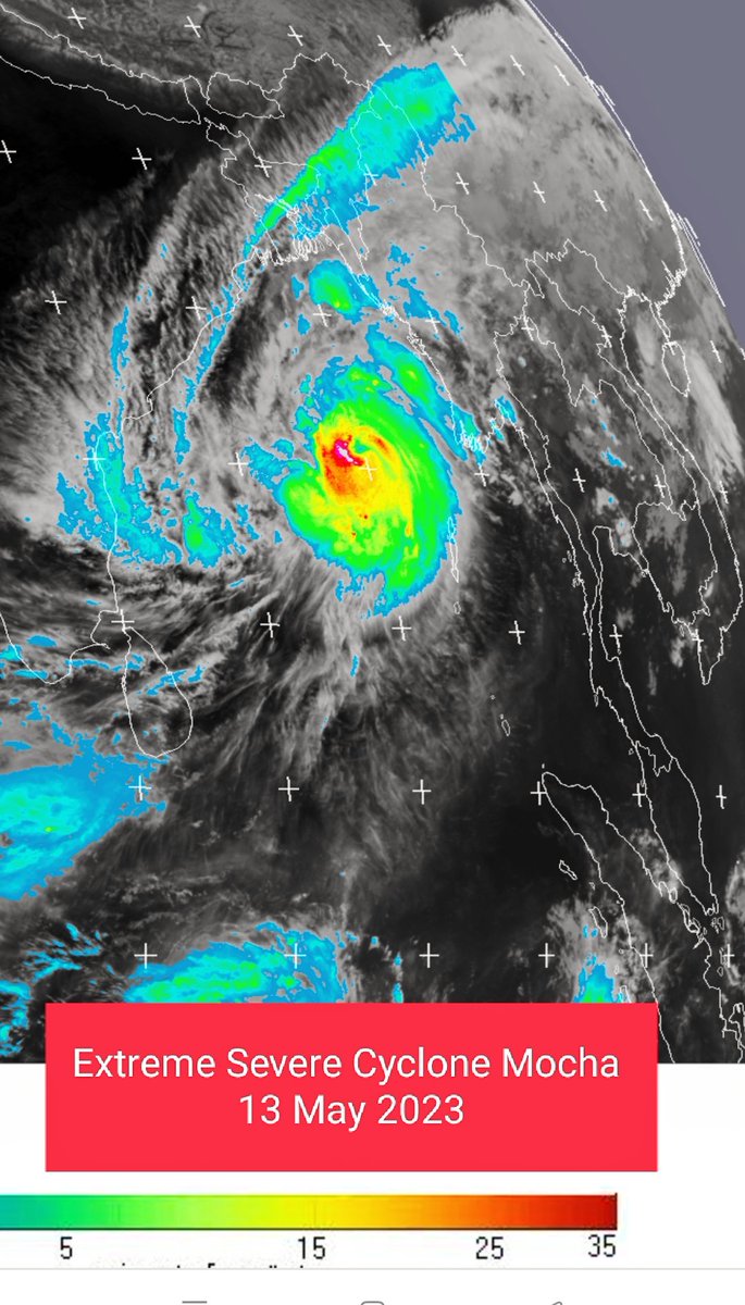 ashimmitra's tweet image. Extreme Severe Cyclone #Mocha at 0830IST.

#CycloneMochaUpdate #cyclone_mocha #MochaCyclone @eumetsat