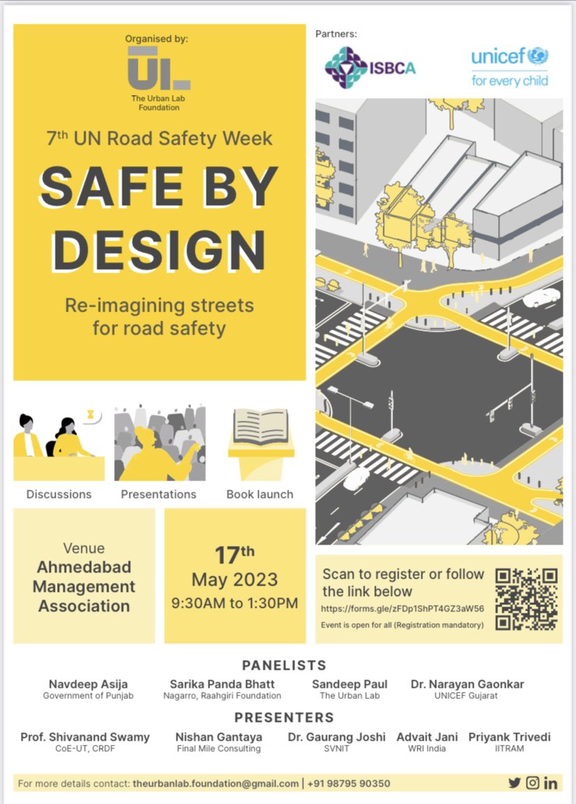 kumarmanish9's tweet image. Inviting you to join for #SafebyDesign:Re-imagining streets for #roadsafety 
🗓️17th May, 2023
⏳9:30 AM to 1:30 PM 
📍AMA, University Area, Ahmedabad

aims to create awareness &amp;amp; provide direction for making streets safer by design

Open for all.
Register: docs.google.com/forms/d/e/1FAI…