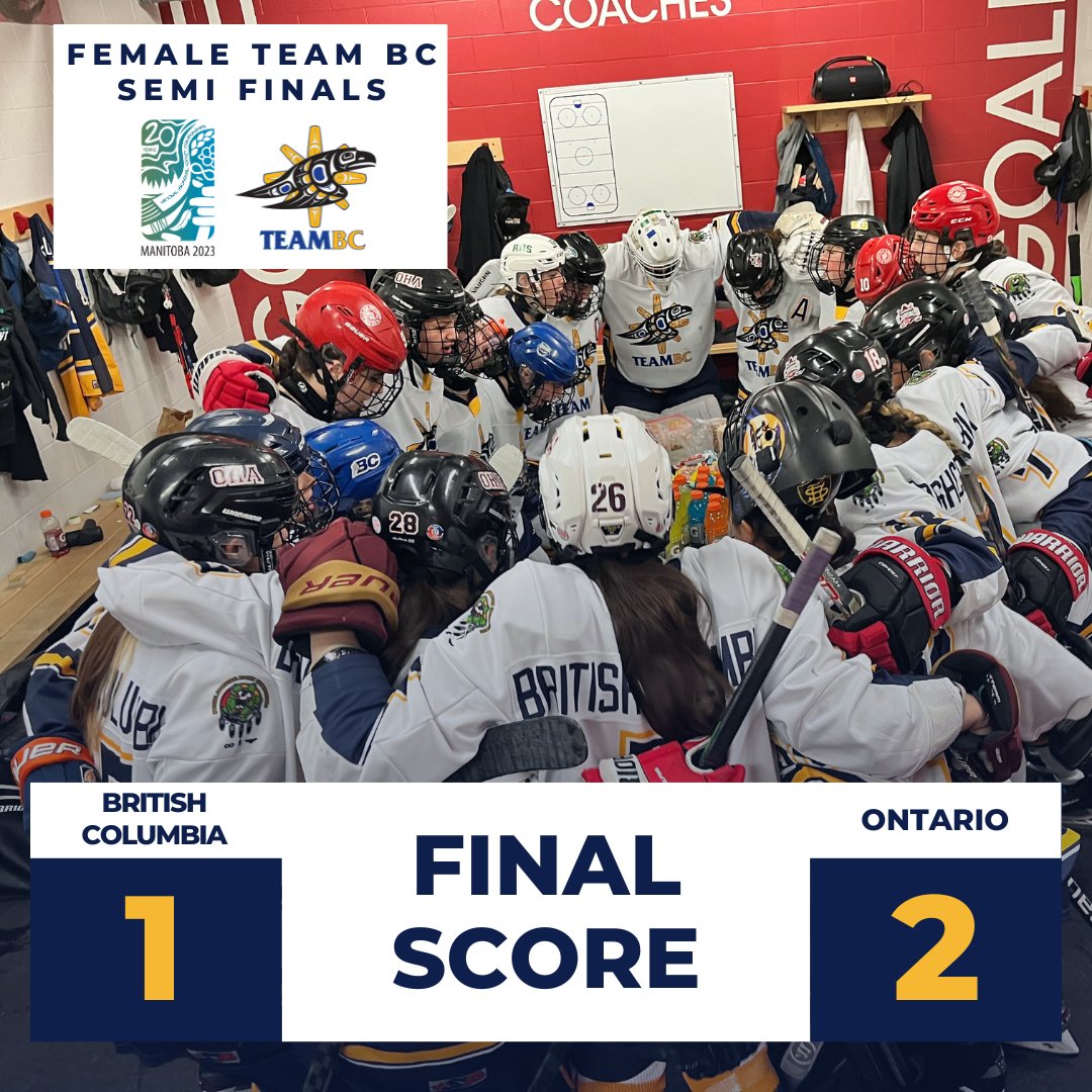 Nail-biting semi-final game by Team BC, with a 2-1 victory for Team Ontario. Despite the loss, the girls showed unwavering determination. 🏒 Congrats to Player of the Game #1, Alix Walchuk! Join us tmrw at 11:00am PST for an exciting Bronze match between Team BC &amp; Team Alberta.