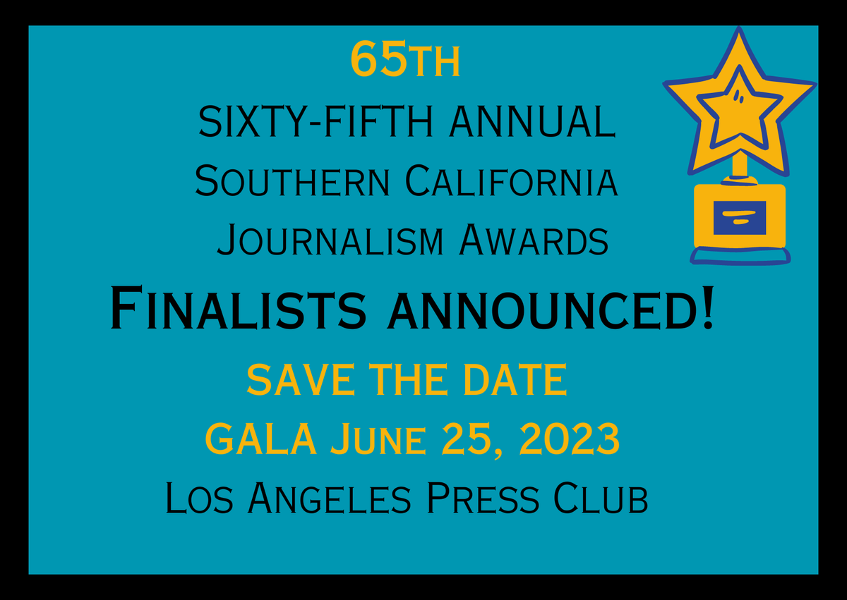 LAPressClub's tweet photo. Congratulations SoCal #Journalism #Awards #Finalists!
Our judges carefully examined more than 2,300 entries. Join us #awards #gala on June 25, 2023, @millennbiltmore 
Q info@lapressclub.org
FINALISTS: https://t.co/ENPfEg0DpE
TICKETS: https://t.co/cTJslAA0uT https://t.co/O37IbYojim
