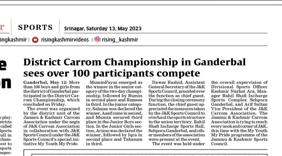 jkcarrom's tweet photo. District Ganderbal Carrom Championship Concluded under the banner of @MyYouthMyPride of @JKSportsCouncil at Sehpora Indoor Sports Complex Ganderbal.
@OfficeOfLGJandK 
@IndiaSports
@IndianCarrom
@dgyssjk 
@SarmadHafeez3 
@nuzhatjehangir 
@RadioChinar 
#jk #carrom #jammu #Kashmir https://t.co/zPFB1ImP8u