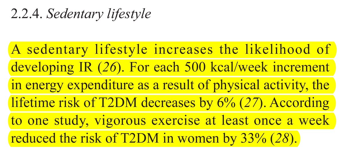 Por cada 500 kcal quemadas a la semana con #ejercicio, el riesgo de #diabetes disminuye 6%. Y en mujeres, ejercitarse de manera vigorosa al menos un día por semana reduce el riesgo de #DM2 hasta en 33%. (Qi Tang et al, 2015) #FattyLiver #HigadoGraso #MAFLD #IR #MedTwitter #MedEd