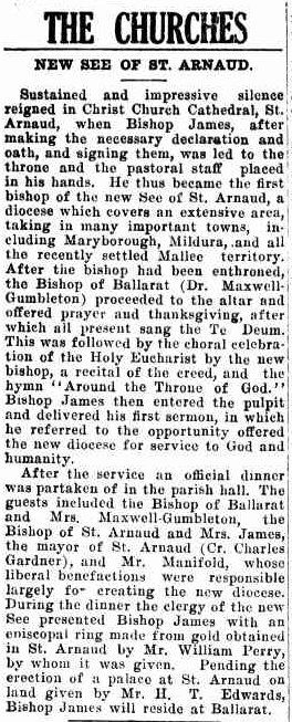 AustAnglican's tweet photo. 13 May 1877: birth (Launceston TAS) of Melville Charles James, first Bishop of St Arnaud (VIC) 1926-1950. (Our first Bishop born in Tasmania... there have been six since, including one more from Launceston) #anglican #146years Some further info about St Arnaud: https://t.co/gt0XxBYWP7