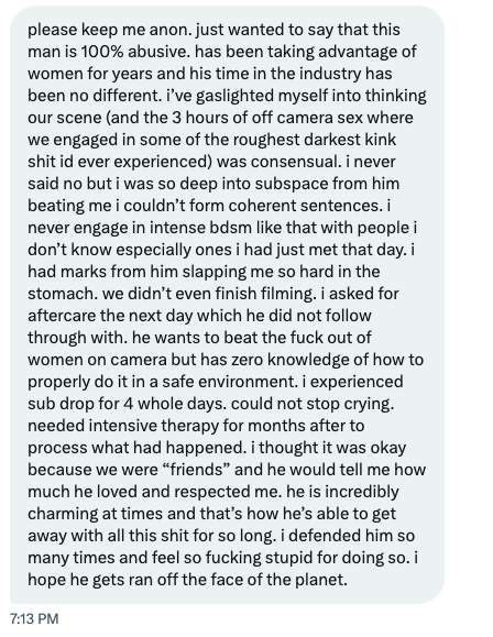 Another report from a girl that I can verify has worked with HeavenPOV. Submissions are increasing, it's not looking good. Plz protect yourselves.
Disclaimer: this information has not been proven in a court of law. I am simply documenting the stories that are shared with me.