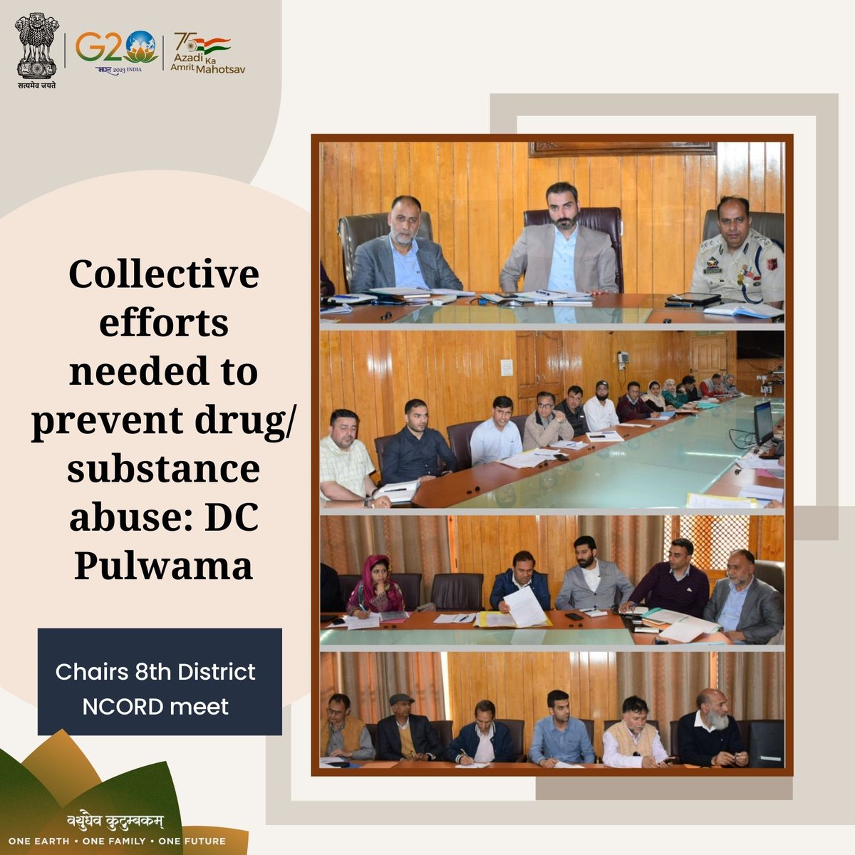 DicPulwama's tweet image. #ProgressingJK
Collective efforts needed to prevent drug/substance abuse: DC Pulwama
Chairs 8th District NCORD meeting
#G20_IN_Kashmir 
@diprjk
@PIBSrinagar 
@basharatias_dr