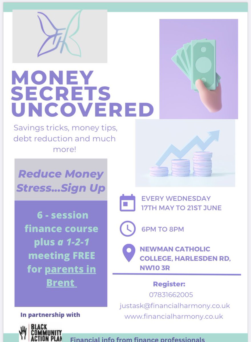 NCCBrent's tweet photo. Free Money Management for parents &amp; the local community weekly on Wednesdays 6-8pm Course Register:
07831662005
justask@financialharmony.co.uk
https://t.co/c3dlfI7ozk This is a wonderful opportunity in the current economic crisis to become more money savvy. @F1nanceHarmony https://t.co/JkHnxxCvwp