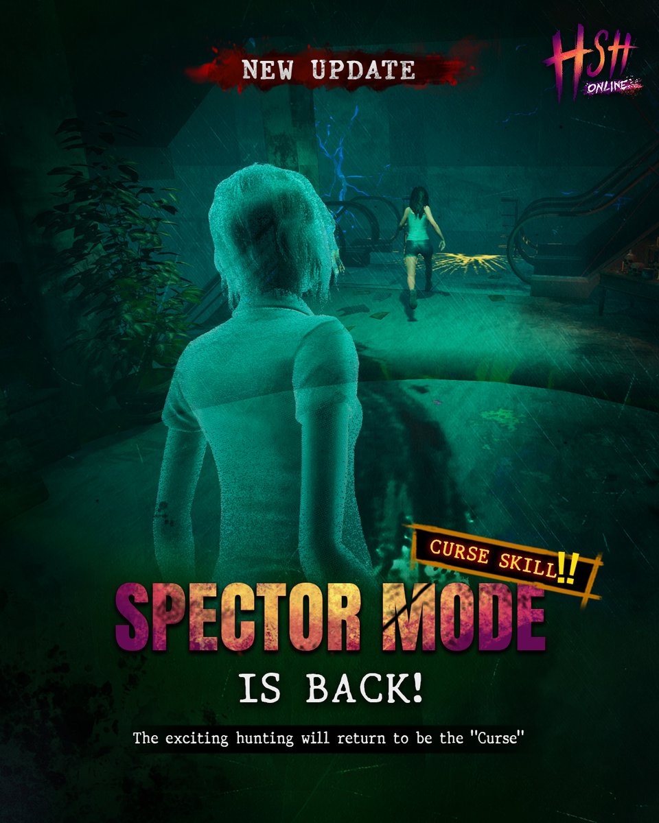 hshonline's tweet photo. Spcetor Mode is back ❗  

The latest exciting hunting, the thrill and excitement, will return in the form of the "curse" skill system.  

But, uh, whose character's curse will it be? Let's guess together.

#HomeSweetHomeOnline 
#HSHO #hshonline https://t.co/Ri0RddUo9f