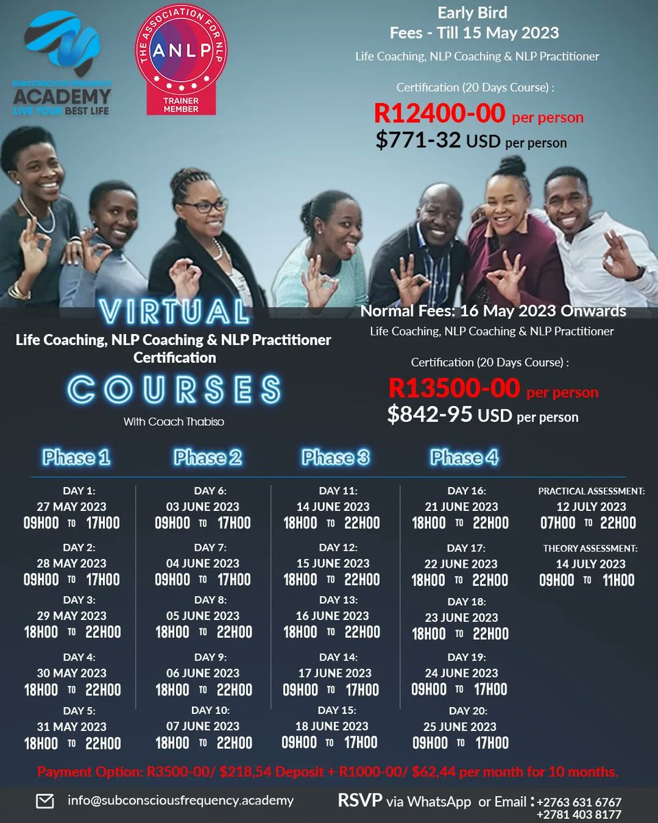 subconsciousnlp's tweet image. 🌟 Unlock the Power of Your Mind with Neuro Linguistic Programming (NLP) 🌟

Ever wondered why some people seem to effortlessly achieve their goals while others struggle? 🤔 It&apos;s time to dive into the fascinating world of NLP and unleash your full potential! 💪✨
#NLPCourse #NLP