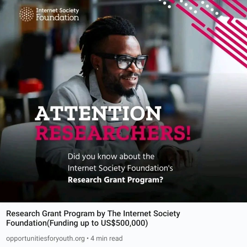 opportunitiesfy's tweet photo. 💸 #CallForApplications: The @internetsociety is offering grants up to $200k for independent researchers &amp; $500k for orgs &amp; institutions in the areas of #GreeningTheInternet, #InternetEconomy, #TrustworthyInternet, &amp; #DecolonizingTheInternet. Deadline: May 31st, 2023. #Research https://t.co/kzHlRW8eEx