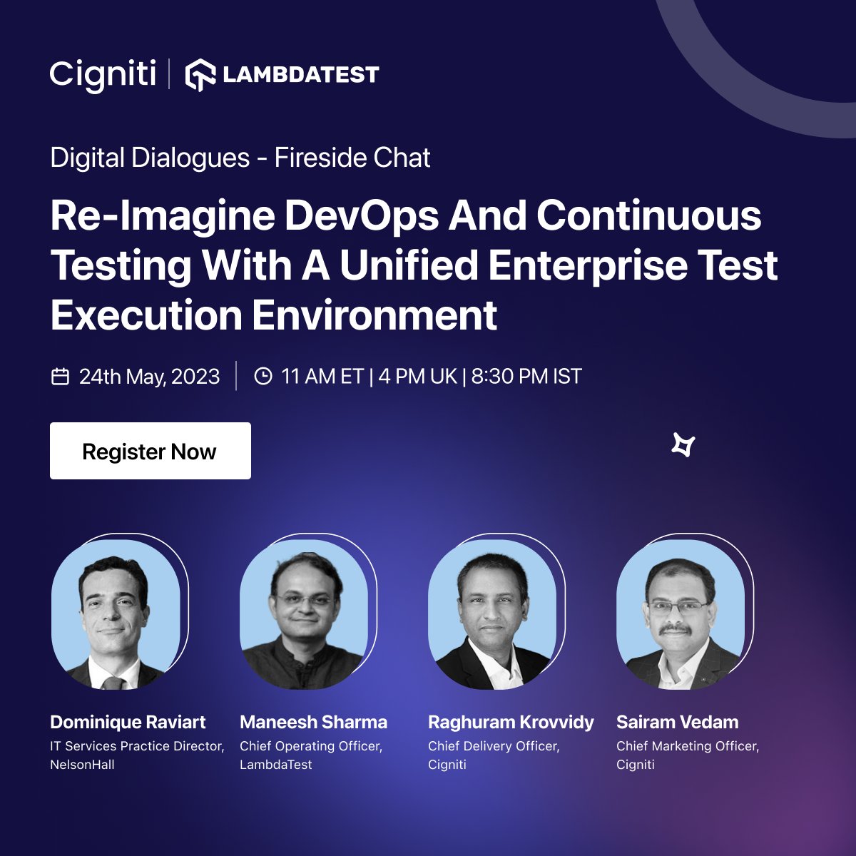 Do you know what the Just In Time Test Orchestration (JITTO) environment enterprises are adopting to optimize the DevOps and Continuous Testing processes? 🤔💭

Join @DominiqueR_NH, IT Services Practice Director, NelsonHall, @msupernaut, Chief Operating Officer, LambdaTest, Raghu…