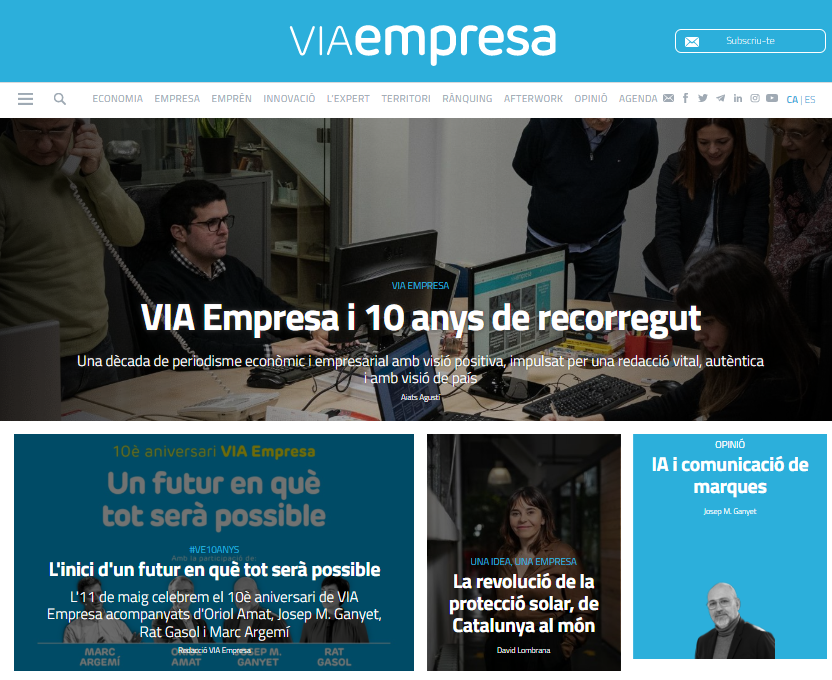 VIAEmpresa's tweet photo. Bon dia! Avui estem d'enhorabona i celebrem els #10anysVIAEmpresa 🗞️:

🔵 VIA Empresa i 10 anys de recorregut.
🔵 L'inici d'un futur en què tot serà possible.
🔵 La revolució de la protecció solar, de Catalunya al món.
🔵 IA i comunicació de marques.

👉 https://t.co/SR7JNGwWV1 https://t.co/QH4aHeCw2u