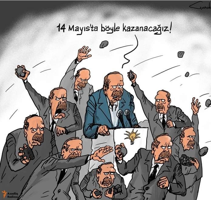 AmbArifMammadov's tweet photo. Great caricature from the  #Azerbaijani talented caricaturist Gunduz Aghayev "This is how we will win on may 14th"
via @azadliqradiosu 
#turkey #türkiye 🇹🇷 ##türkiyecumhurbaşkanınıseçiyor #turkeypresidentialelections
#Azərbaycan #Azerbaijan https://t.co/2QS2kW5BV2