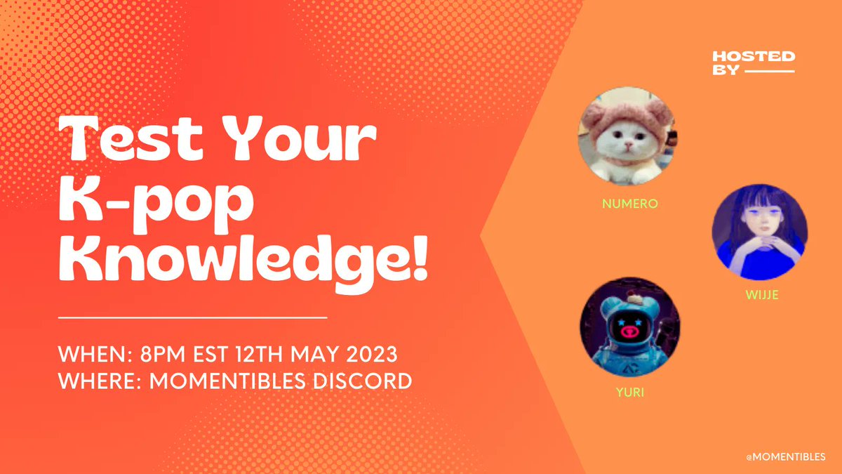 Momentibles's tweet photo. 💫 ULTIMATE #KPOP SHOWDOWN 💫

Hey Momenties, let's get to know each other better! 🥺

We'll be hosting our first-ever community event, “The Ultimate Kpop Showdown” 🏆 in Discord this Friday, May 12th.

Test your knowledge &amp; share a few laughs w/us 😆 👉 https://t.co/HJgaEElSlQ https://t.co/t7aLAEk0bc