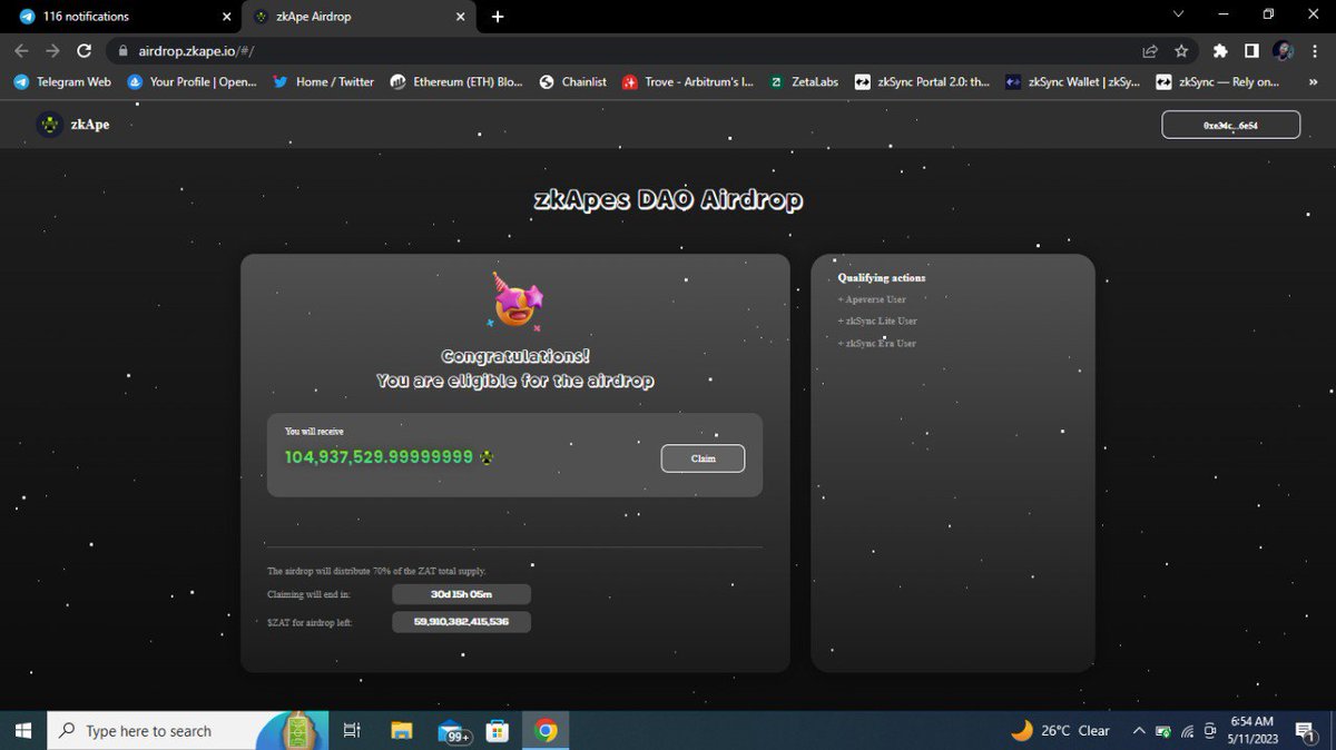 Okpara081's tweet photo. If you have interacted with $zksync_Lite &amp; $zksync_Era you should be eligible for the airdrop from @zk_apes 

Check your eligibility here.

https://t.co/3jno87dU1m https://t.co/YkiAHmfmkN
