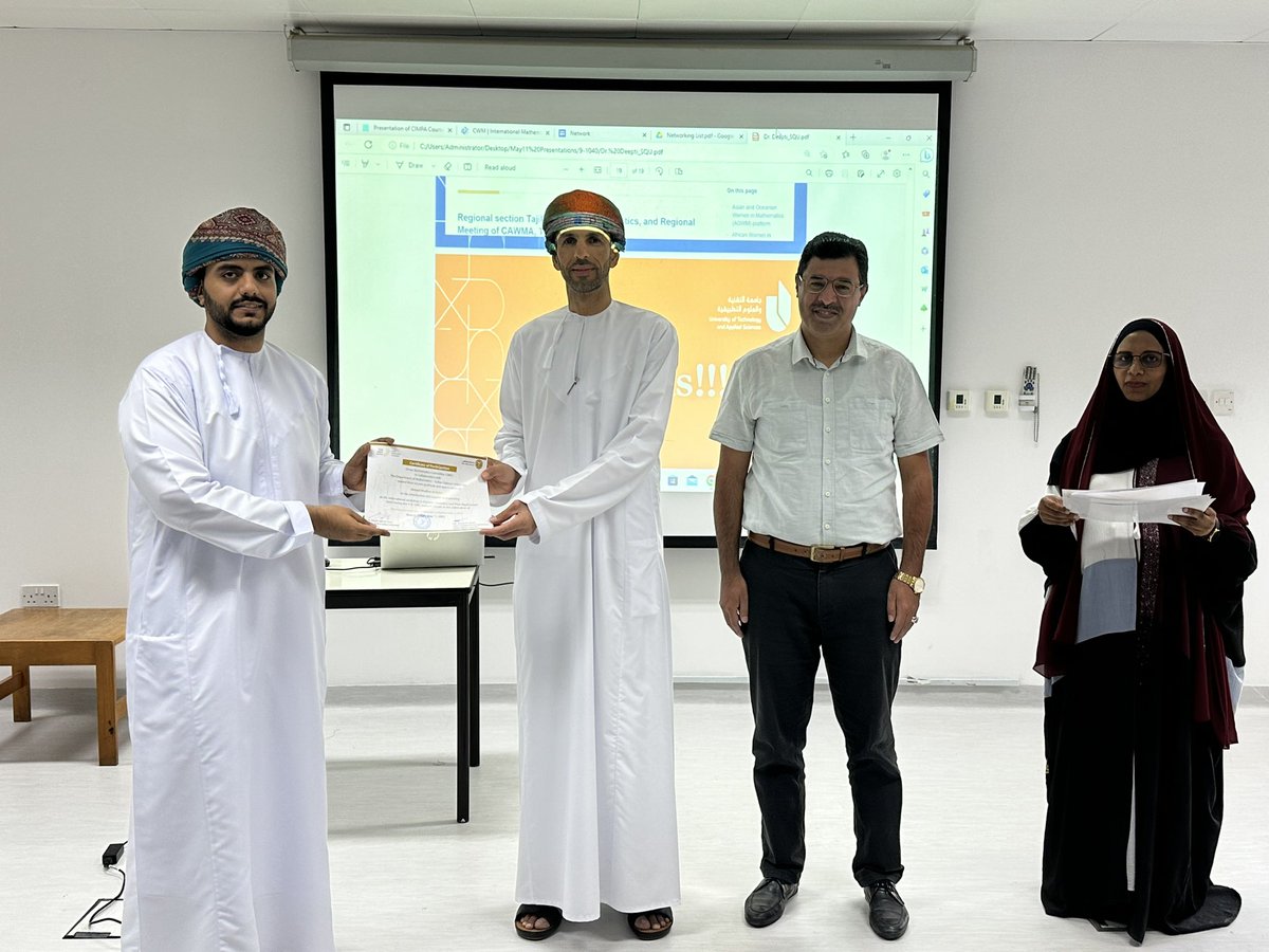 كل الشكر والتقدير لقسم الرياضيات بجامعة السلطان قابوس لاستضافته النسخة التاسعة من الملتقى البحثي السنوي للجنة للرياضيات- نسخة هذا العام تتزامن والاحتفالات العالمية بالمرأة في الرياضيات