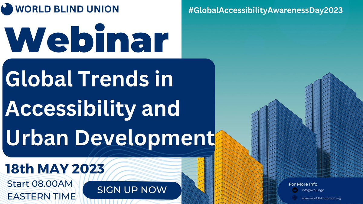 BlindUnion's tweet image. Join us on May 18 for a #webinar showcasing the findings of the Inclusive &amp;amp; Accessible Urban Development (IAUD) Program. Learn more about promoting accessibility &amp;amp; inclusion in urban development for people who are blind orpartially sighted #IAUDProgram #InclusiveUrbanDevelopment