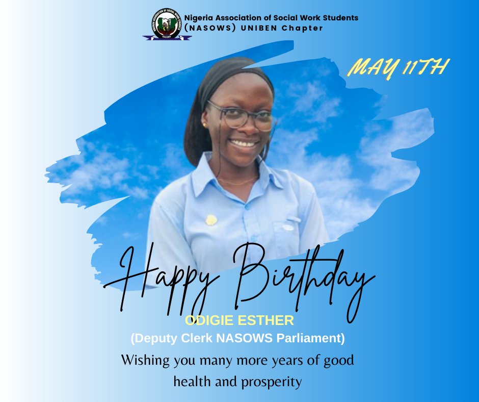 nasows_uniben's tweet photo. Today we celebrate one of our very own Esther Odigie, Deputy Clerk NASOWS Parliament. God continually increase you in all you do. Thank you for your selfless service to the association. Happy Birthday @Esther Odigie
#Birthday
#Selflessservicetohumanity https://t.co/ZBJPrdyq46