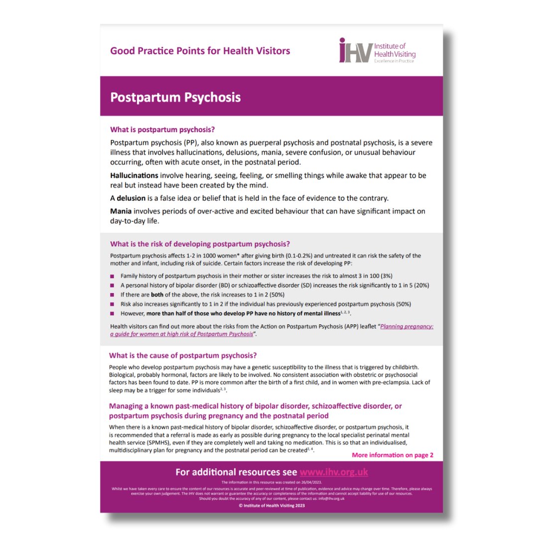Action on Postpartum Psychosis (APP) has worked with the Institute of Health Visiting @iHealthVisiting on a new guide for health visitors about identifying and supporting women with postpartum psychosis (PP):
ihv.org.uk/for-health-vis…

#HealthVisitor #PostpartumPsychosis