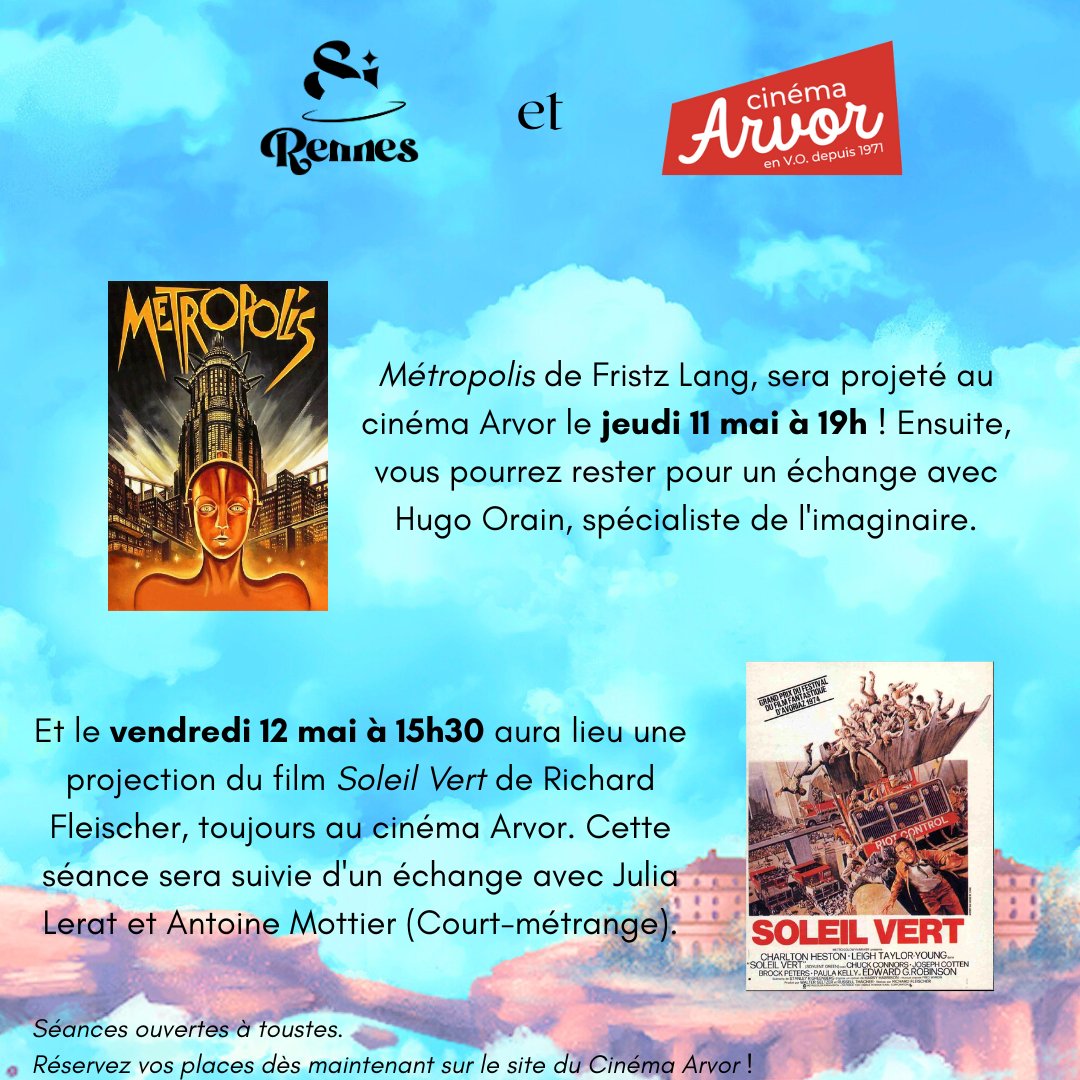 Toutes et tous au cinéma !
Attention toutefois à vite prendre vos places pour Métropolis, car la salle est déjà partiellement remplie !