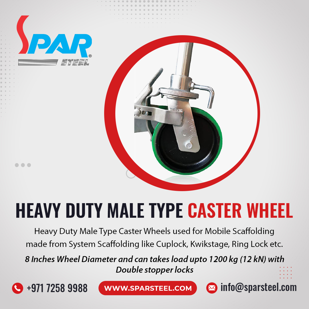SteelSpar's tweet photo. Heavy Duty Male Type Caster Wheel Manufacturer &amp; Exporter
👉Used for Mobile Scaffolding made from System Scaffolding like Cuplock, Kwikstage, Ring Lock, etc.
👉8 Inches Wheel Diameter and can takes load upto 1200 kg (12 kN)
#SparSteel #CasterWheel https://t.co/LWWJqGNZ9J