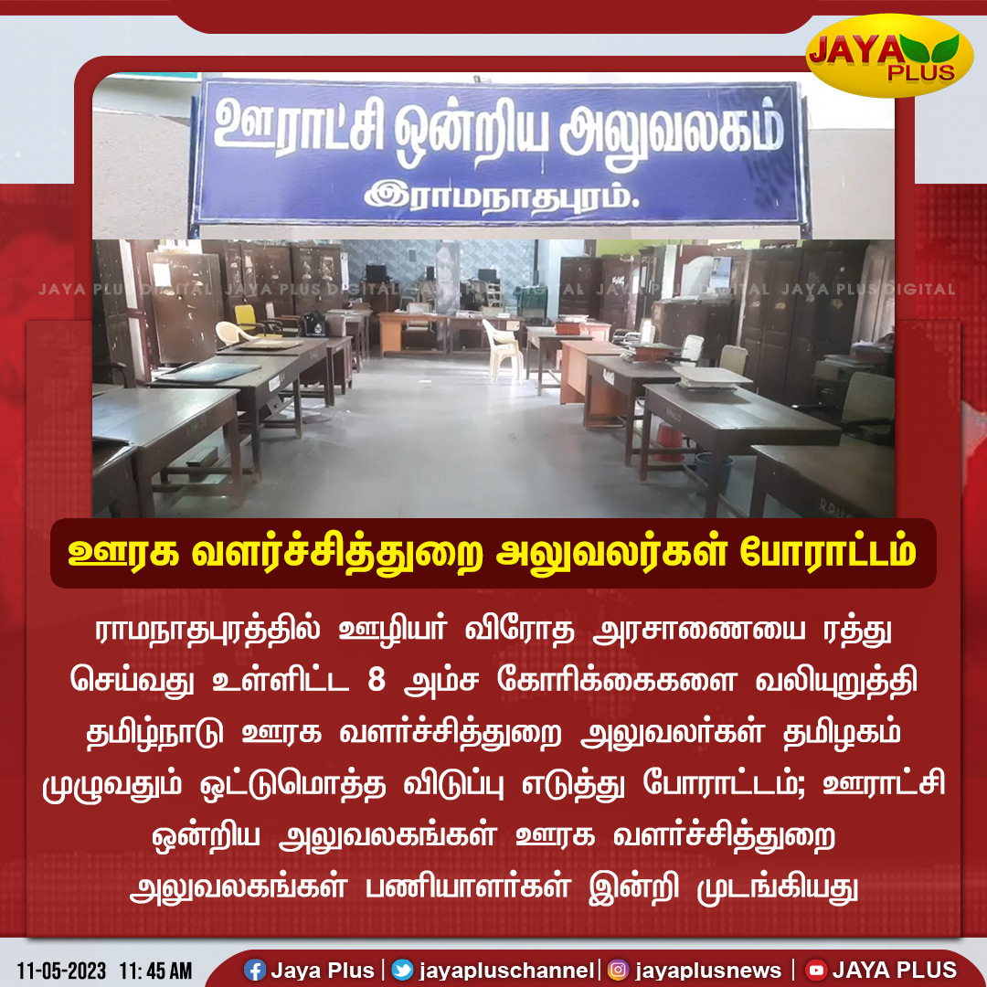 jayapluschannel's tweet photo. ஊரக வளர்ச்சி துறை அலுவலர்கள் போராட்டத்தால் பணியாளர்கள் இன்றி முடங்கி கிடந்த அலுவலகங்கள்..
#Ramanadhapuram #RuraldevelopmentOfficers #Protest #PanchayatUnionOffices #JayaPlus https://t.co/fkmvWr9bjS