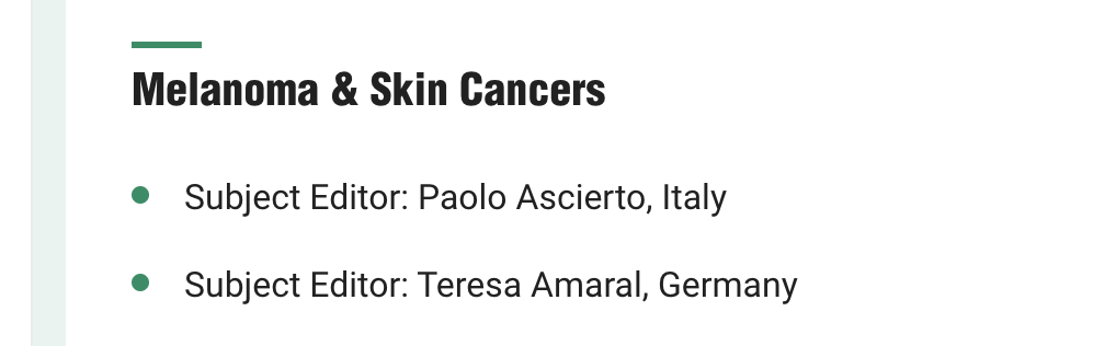 TeresaSAmaral's tweet photo. Always a good time for good news!
#May is #SkinCancerAwarenessMonth & am I sharing with you the tremendous honor of having been nominated #subjecteditor of @myESMO clinical practice #guidelines for #melanoma & #skincancers
https://t.co/gAMZ6IWyPr
Thank you, #ESMO https://t.co/64iLJXavbD