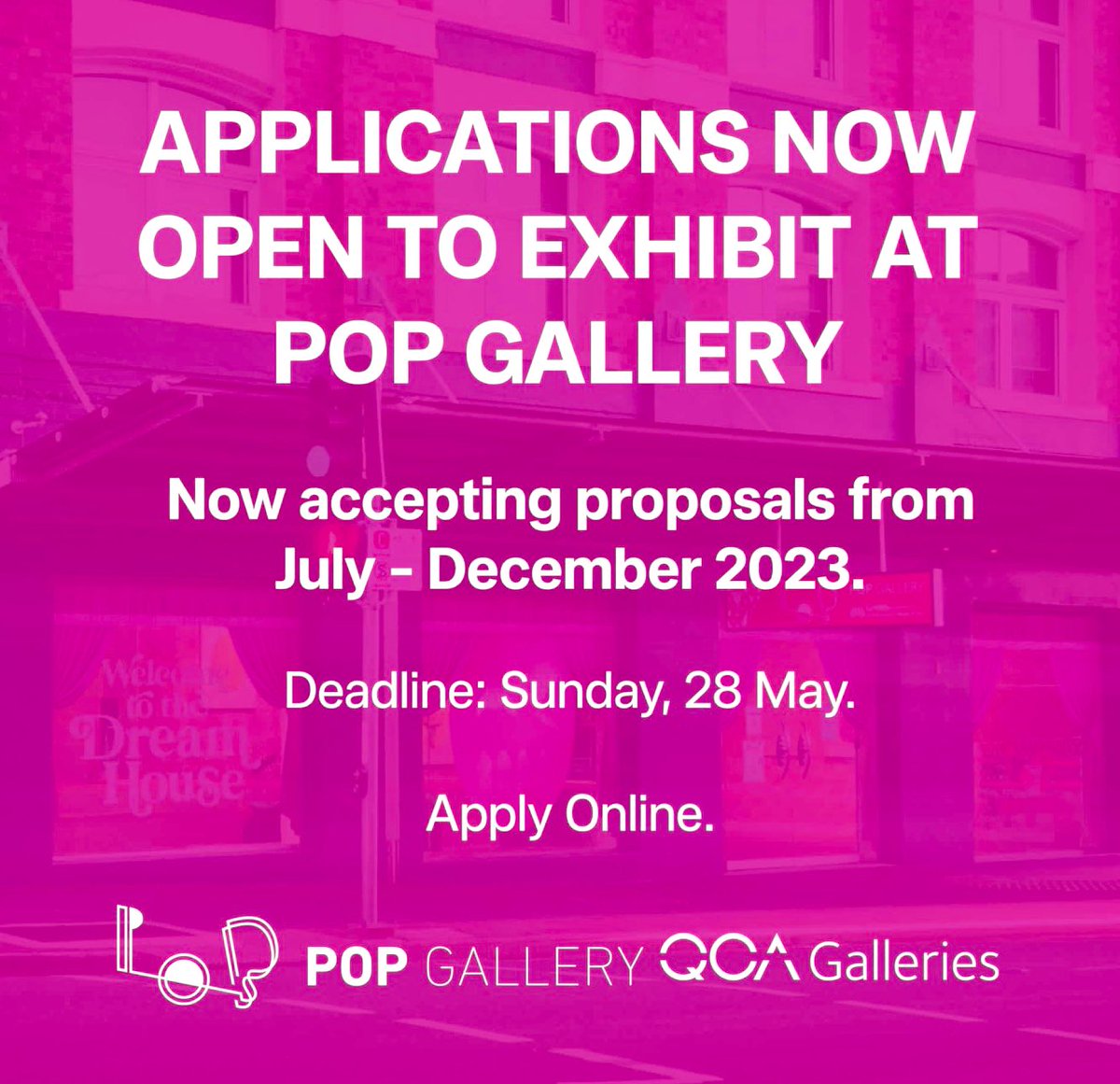 QCA Galleries are now accepting proposals to exhibit at POP Gallery from July - December 2023. We accept proposals from <a href="/QCAGriffith/">QCA Griffith</a> students, staff, and external applicants.

All proposals must be submitted online here before Sunday, 28th May: griffith.edu.au/arts-education…