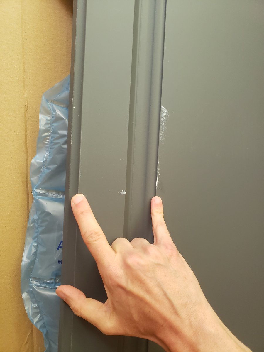 Gradjobpodcast's tweet photo. @WrenKitchens Choosing a #wrenkitchen in Forest Green was a decision we massively regret. It has a fundamental production flaw meaning it gets damaged by just looking at it. I guarantee you it will all turn up scratched/discoloured &amp; Wren won't care. Don't buy! #wrenovation #shakerkitchen https://t.co/JM793WA38W