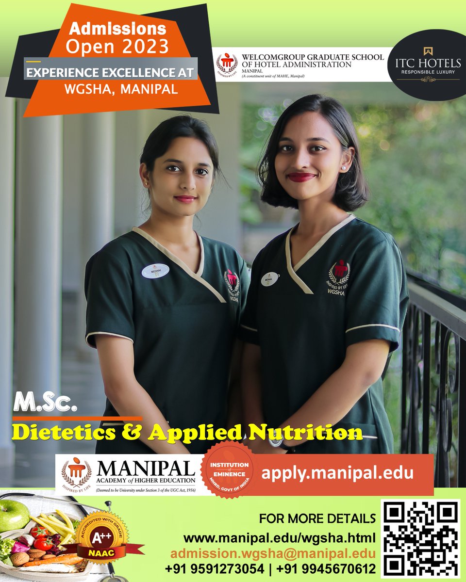 WManipal's tweet photo. Join https://t.co/J6e4D6NMd1. #Dietetics and #Applied #Nutrition with a renowned institution with excellent infrastructure and resources that lets you explore your potential
at #WGSHA #MAHE #Manipal
Link- https://apply.manipal,edu
#MScDAN #NSI #admissionsopen #higherstudies https://t.co/m3emSgsfUf