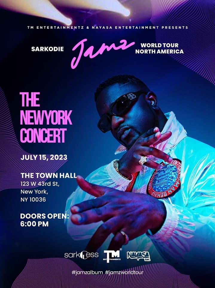 New York  🇺🇸 , King Sarkodie is gonn #JAMZ with Y’all on the 15th of July,  Grab your tickets at ticketmaster.com/event/03005EA8…  #JamzWorldTour  #JamzAlbum