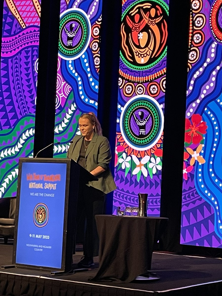 The fabulous and deadly Estelle Clarke talking about how we can all turn up for queer and trans mob at the wiyi yani u thangani first nations women and girls national summit.

#WYUTSummit2023 
#wearethechange
#nationalsummit