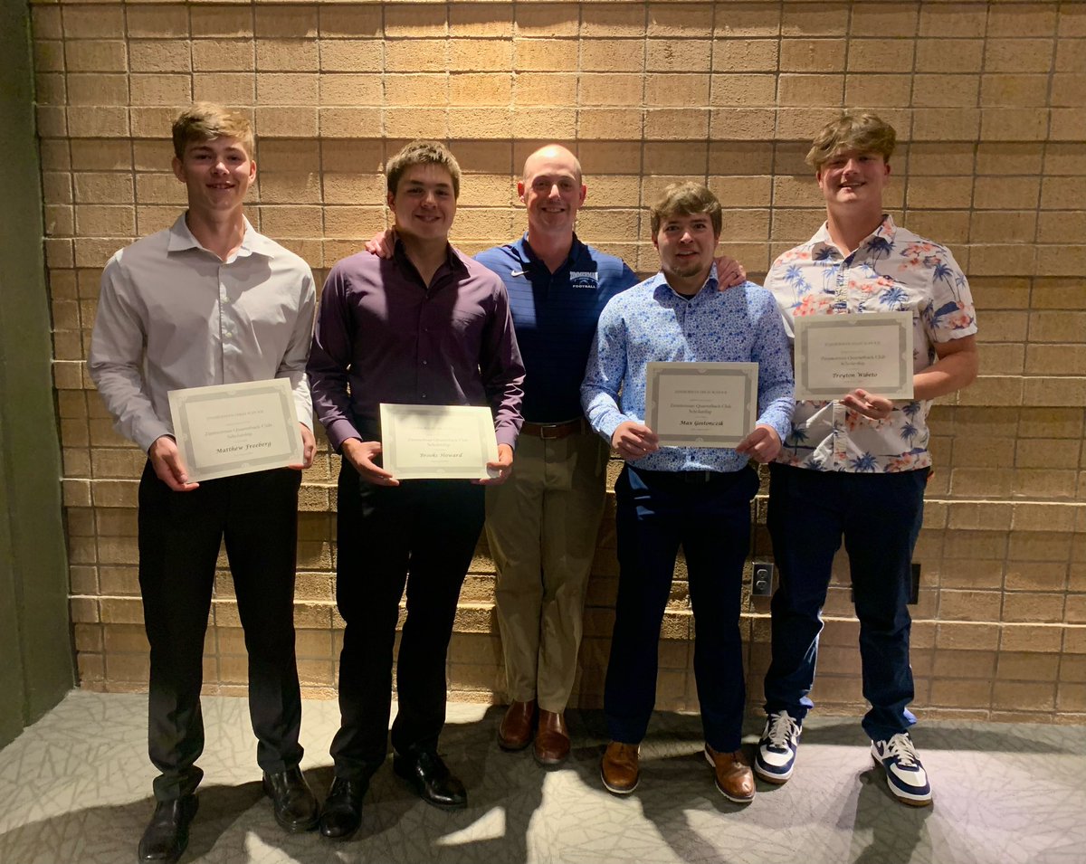 Zimmerman HS Football (@zhsthunderfb) on Twitter photo Congratulations to our QB Club Scholarship award winners <a href="/TreyWibeto/">Trey Wibeto</a> <a href="/MaxGostonczik/">Max Gostonczik</a> Brooks Howard, and Matt Freeberg. Fantastic young men who represented Zimmerman Football the right way. Congratulations to our QB Club Scholarship award winners <a href="/TreyWibeto/">Trey Wibeto</a> <a href="/MaxGostonczik/">Max Gostonczik</a> Brooks Howard, and Matt Freeberg. Fantastic young men who represented Zimmerman Football the right way.