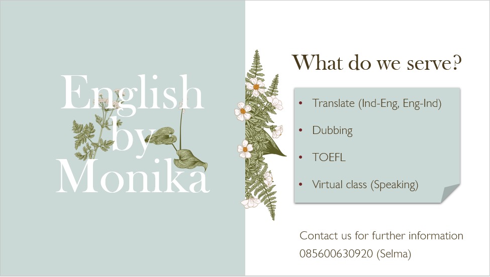 Yuk belajar dan nambah skill bahasa inggris bareng kita. Bahasa inggris dibutuhkan lo didunia kerja
LANGSUNG DM YAA

#jasatranslate #dubbing #jokitugaskuliah #jokitugas #translate #virtualclass #Englishgrammar #englishspeaking #TOEFL