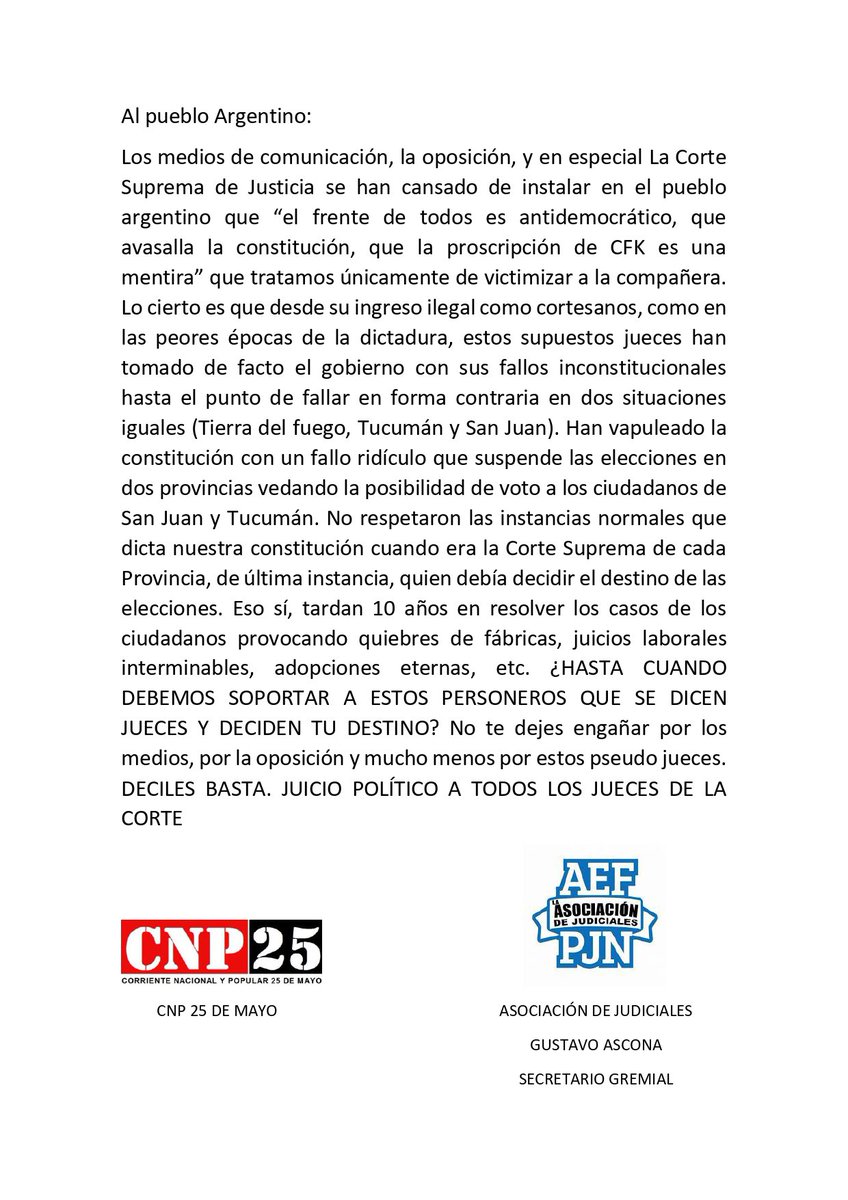 CNP25DEMAYO's tweet photo. #BastaDeMafiaJudicial https://t.co/EGxqHVq1WV