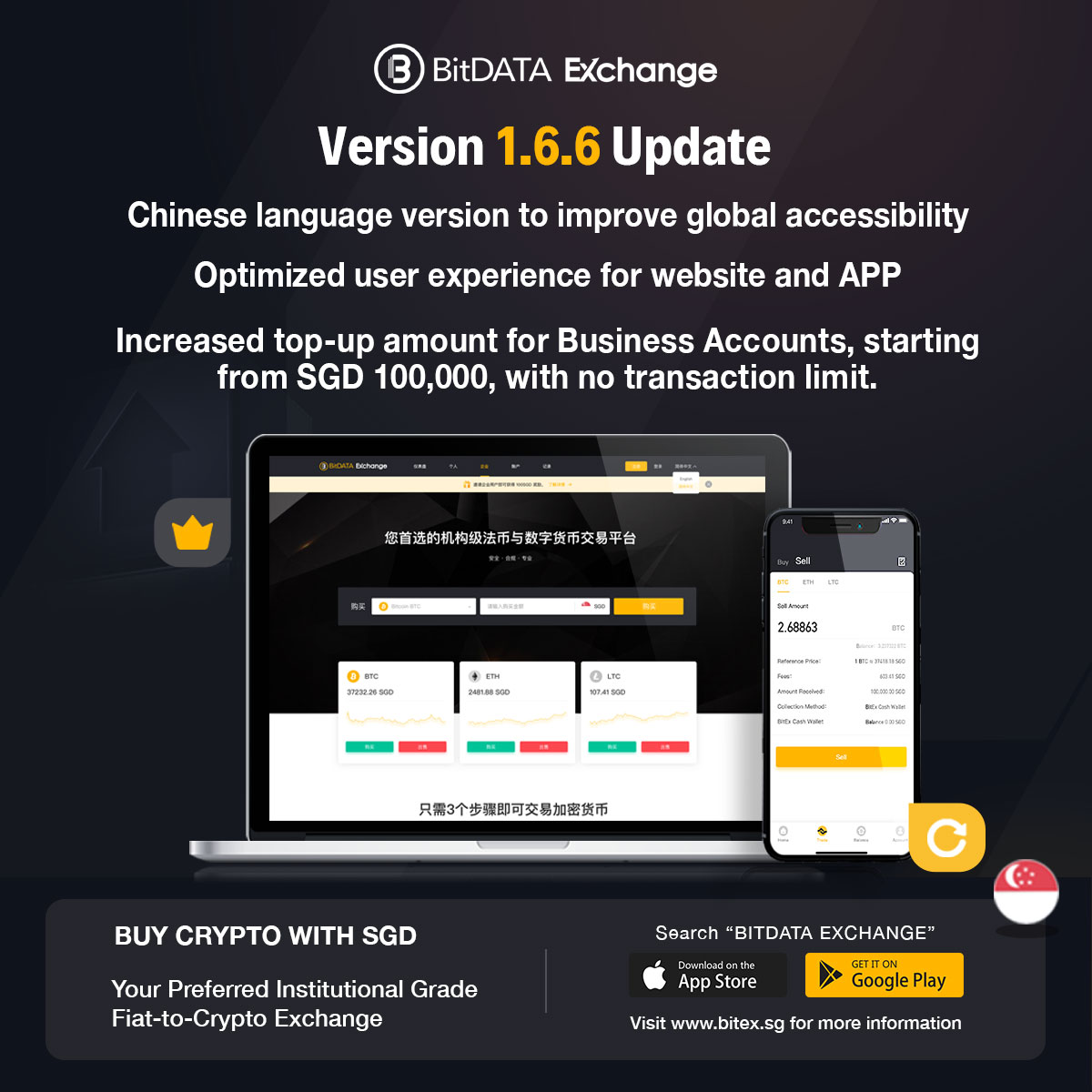 BitDATAExchange's tweet image. Hey everyone! Here is the latest Version 1.6.6 Update. Visit bitex.sg for more. 🦾

Thank you for your continued support!
#BitDATAExchange #VersionUpdates