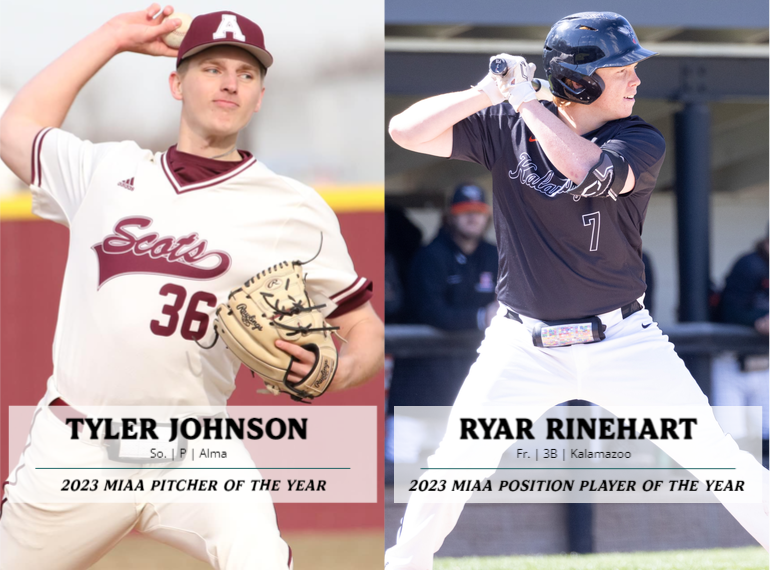 MIAA1888's tweet photo. The slate of All-#D3MIAA baseball honorees has been announced! ⚾

Most Valuable Pitcher - Tyler Johnson, @AlmaScots 

Most Valuable Position Player - Ryar Rinehart, @khornets 

For the full list of All-MIAA honorees, visit https://t.co/2vwGaY84RS.

#MIAAbsb https://t.co/dI2RfejQNE