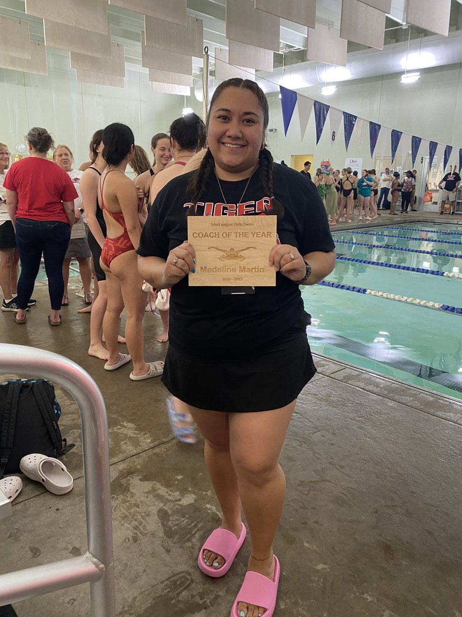 FSHSTigers's tweet photo. Congratulations to the FSHS Girls Swim team for winning the League Championship tonight in Osawatomie! And also congratulations to Coach Madeline Martin for being named the League Coach of the Year! https://t.co/KoEUV5rpEu