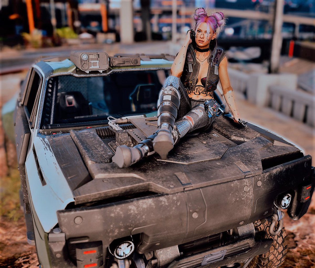 jewellzify's tweet photo. Vex and her Daddy Mackin 😂🧡🫶 Show me your fav rides in NC chooms.. other than your mainlines of course 😋
#Cyberpunk2077PhotoMode #Vexyn #Mackinaw https://t.co/7q9hWKe5fp