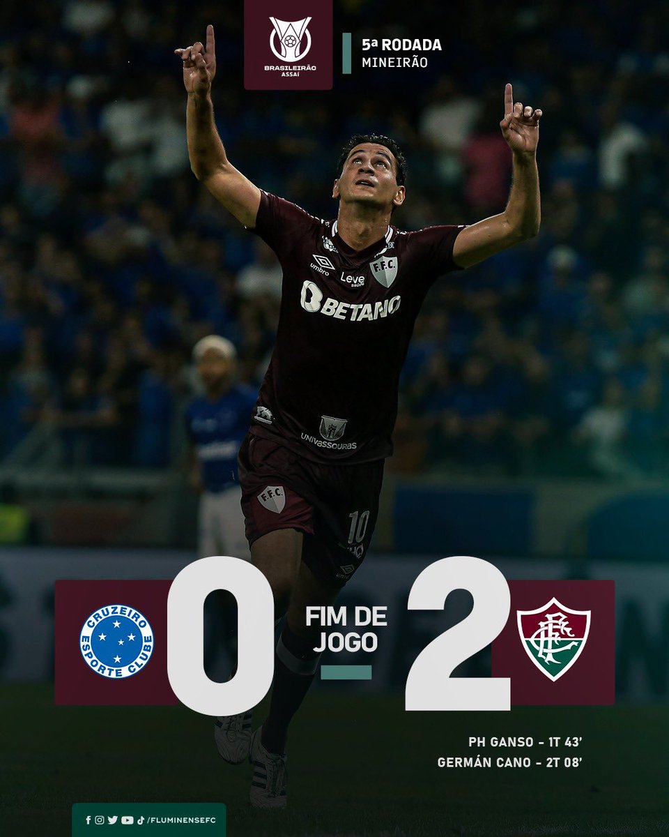 FluminenseFC's tweet photo. VEEEEEEEEEEEEEEEEEEEEEEEEEEEENCE O FLUMINENSEEEEEEEEEEEE! COM GOLS DE PH GANSO E GERMÁN CANO, O FLU VENCE O CRUZEIRO POR 2 A 0 NO MINEIRÃO! https://t.co/pBQwTFbM9k