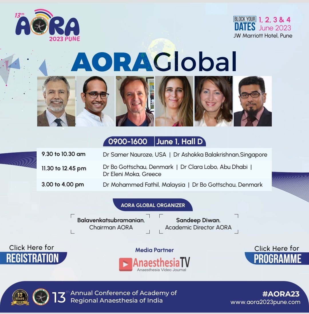 Listen to global experts in #RA on Day 1 of #AORA23 

Time to interact with the masters and network

@ASRA_Society @ESRA_Society @NarouzeMD @AFSRAsociety @SGSocAnaes @pritanand @DrDiveshArora @DrRiteshRoy1
