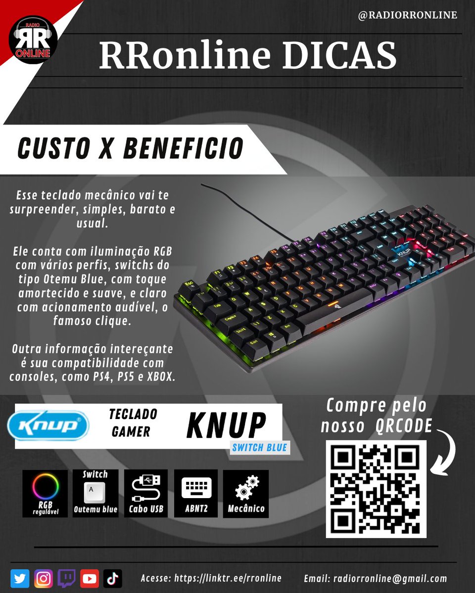 RronlineR's tweet photo. Compre pelos nossos links da #amazon este Maravilhoso #TecladoMecânico #gamer para pc Switch Blue #Knup : https://t.co/zEUqsc3zQG https://t.co/xCH9SIQBj9