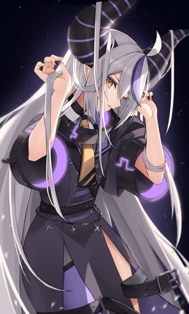 la+ darknesss 1girl horns solo long hair streaked hair yellow eyes very long hair  illustration images