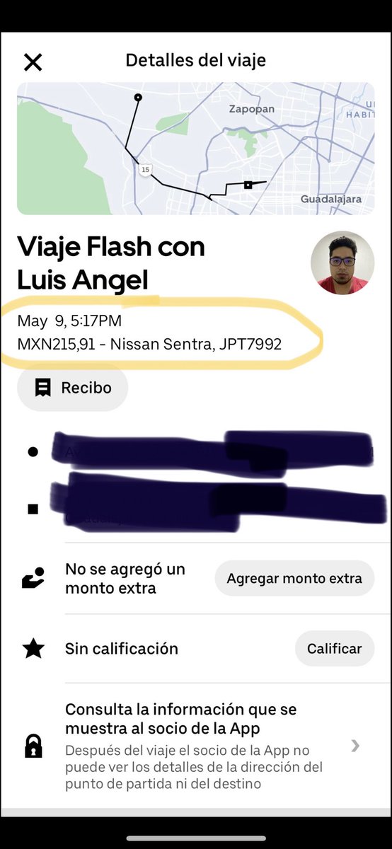Vanessalmir's tweet photo. @Trafico_ZMG  Reportaré a un chofer de Uber que contraté para hacer un envío y en el destino final no le contestaron y en lugar de buscar otra solución como llamarme o cumplir con las políticas de regresar el producto si no hubo respuesta, se desapareció con mi mercancía :( https://t.co/2Cg1r5sW7J