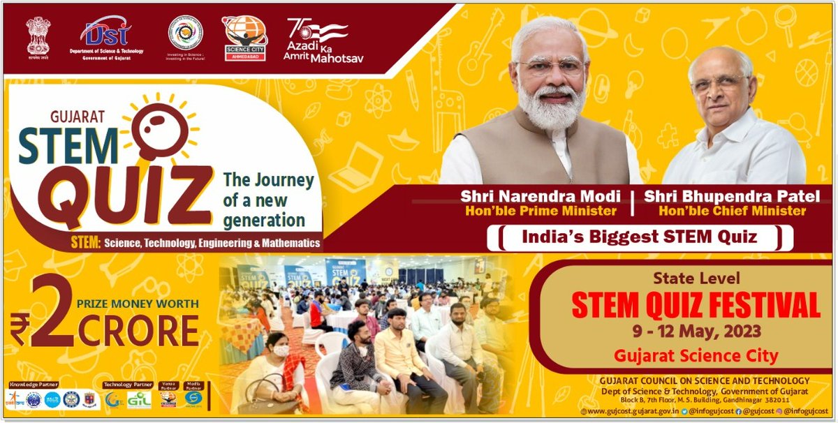 @InfoGujcost & @GujScienceCity working under the aegis of the @dstGujarat are celebrating the #NationalTechnologyDay on the theme, Students to Startups- Igniting Young Minds to #Innovate.

#Students & #startups from all across the state are participating in the #STEMQuizFestival