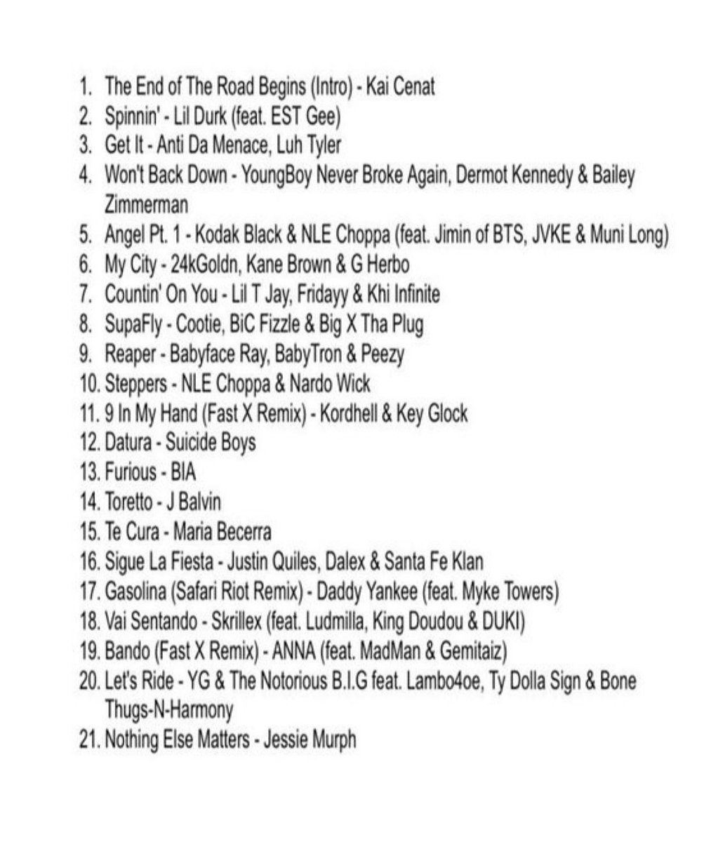 Duelican233's tweet photo. Full Track List For Fast and Furious X That Kai Cenat Released 👀
#kaicenat #FAST10 #FastAndFurious #FastAndFuriousX #FF10 #FastFamily #FastSaga #F9 #FastAndFuriousSoundtrack #KaiCenat
#FastMusic #FastAndFuriousFans https://t.co/472Gg8C9Xh